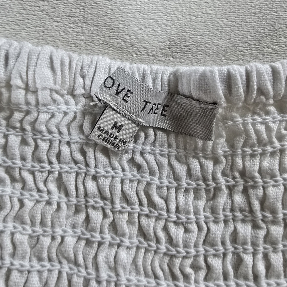 Love Tree▪️Puff Sleeve White Linen Blend Mini Dress NWOT - Picture 3 of 5